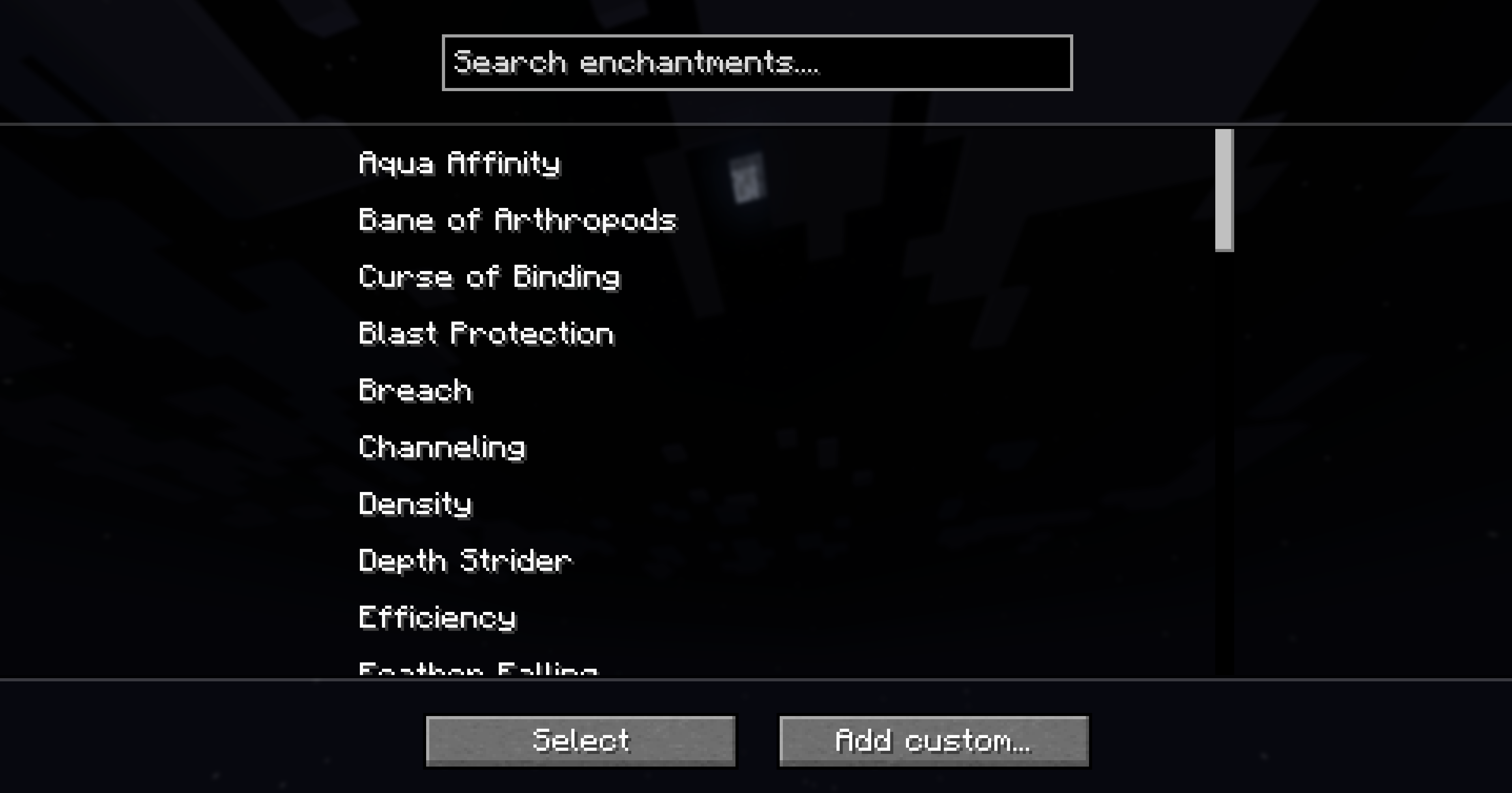 GUI for the selection of the enchantment