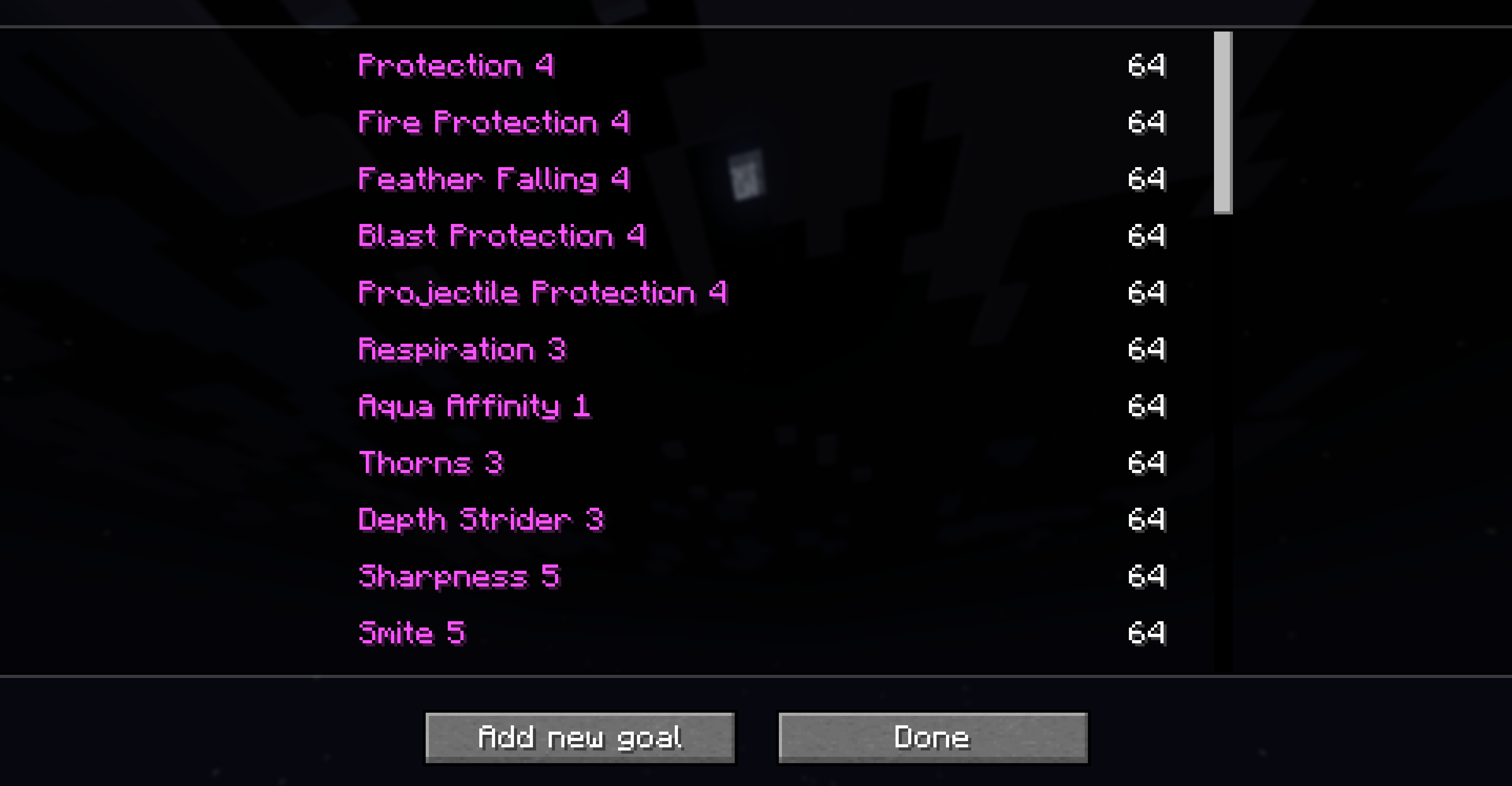 GUI for the list of goals
